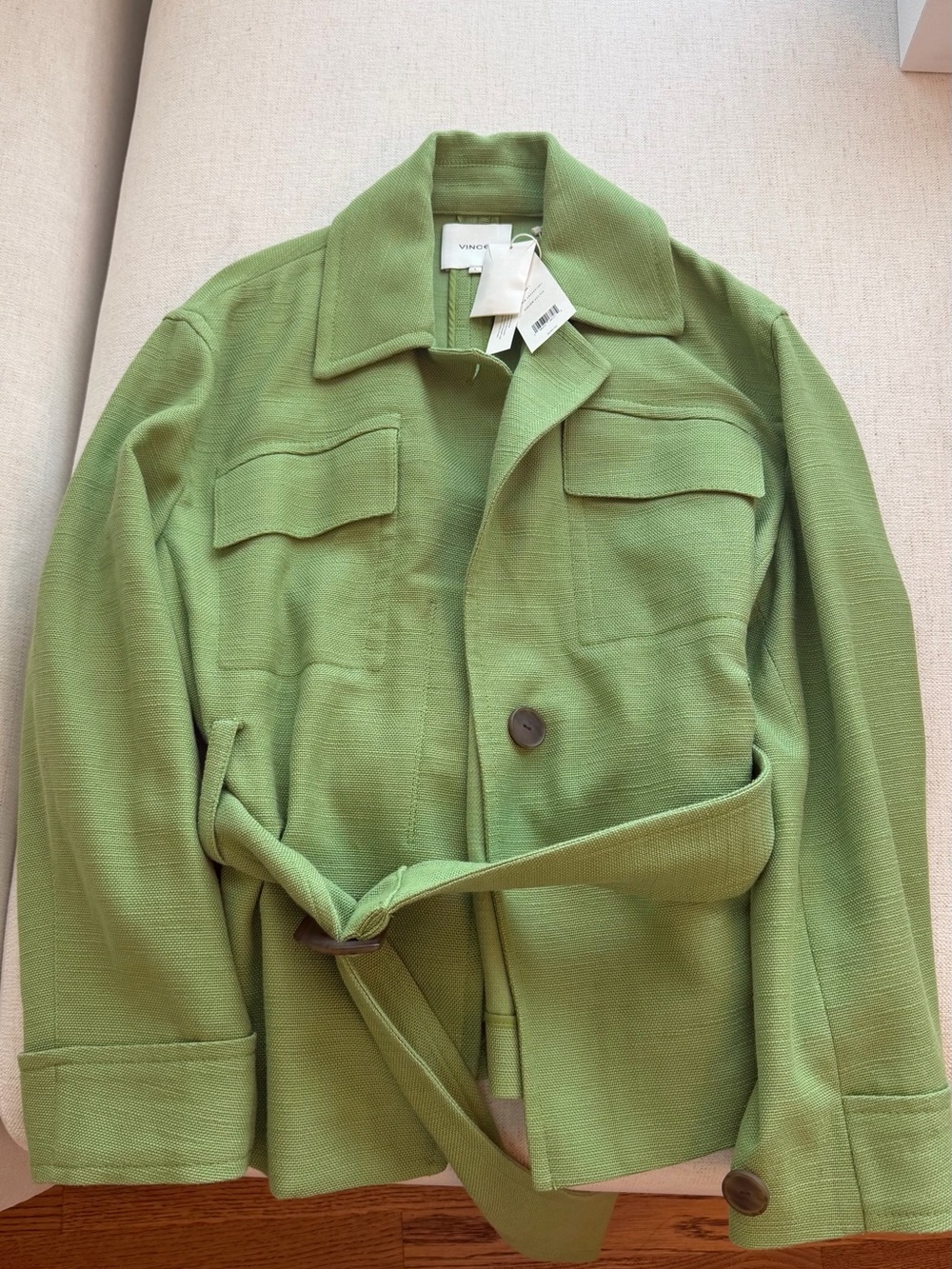 Vince Light Green Belted Shirt Jacket